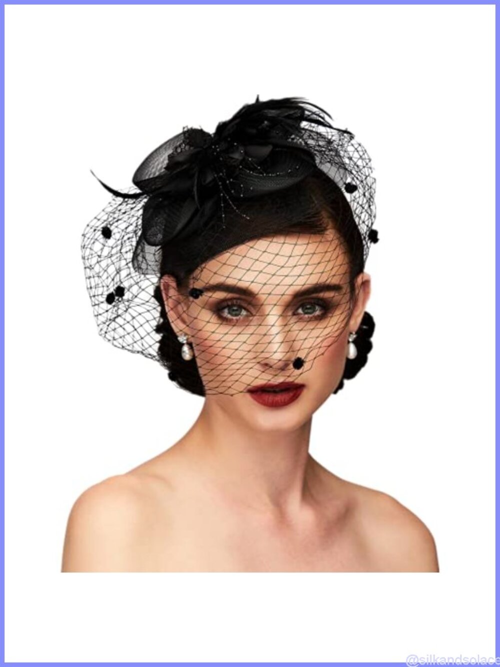 Women's Lace Mesh Feather Fascinator Hat with Veil for Wedding Church